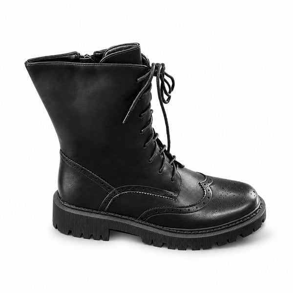 BLACK VEGAN LEATHER FRONT ETCHED DETAIL BOOT Shoes Little Empress 36 Black 