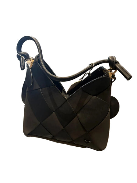 BLACK VEGAN LEATHER WOVEN HANDBAG WITH SEPARATE INSERT Handbag Prenelove 