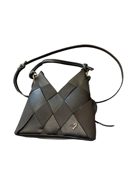 BLACK VEGAN LEATHER WOVEN HANDBAG WITH SEPARATE INSERT Handbag Prenelove 
