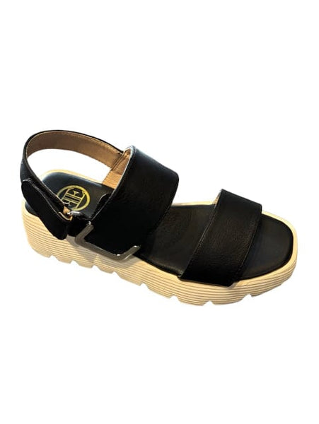 BLACK WEDGE SANDAL WITH VELCRO CLOSURE Shoes Little Empress 