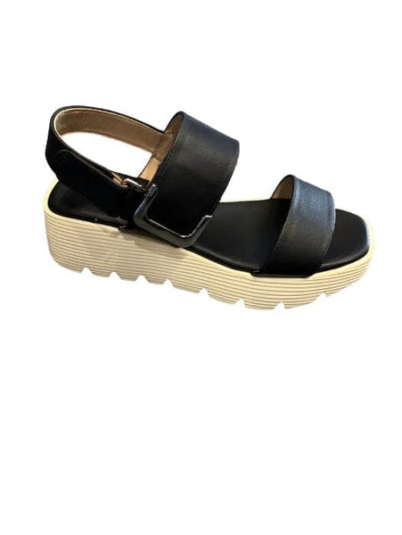 BLACK WEDGE SANDAL WITH VELCRO CLOSURE Shoes Little Empress 