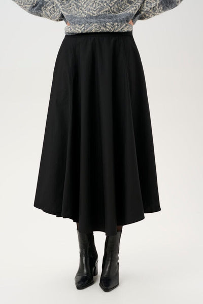 BLACK WOVEN FULL LONG SKIRT WITH POCKETS Skirt Culture 