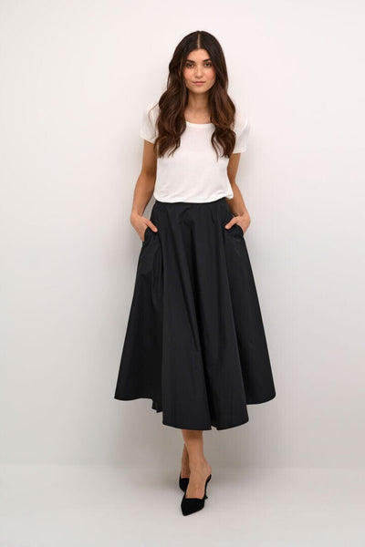 BLACK WOVEN FULL LONG SKIRT WITH POCKETS Skirt Culture 