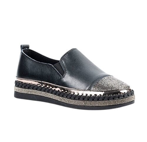 BLING TOE AND HEEL BLACK LEATHER LOAFER SHOE Shoes Little Empress 36 Black 