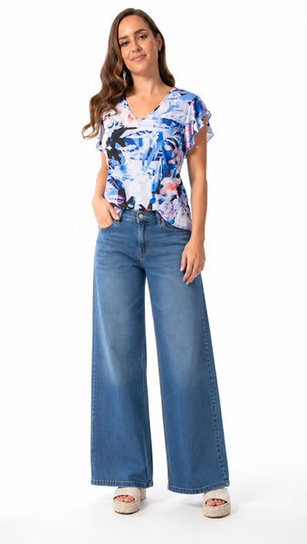 BLUE ABSTRACT VNECK TOP Top Bali XS Blue Abstract 