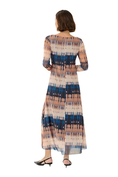 BLUE BEIGE GRAPHIC MESH LONG DRESS Dresses CULTURE 