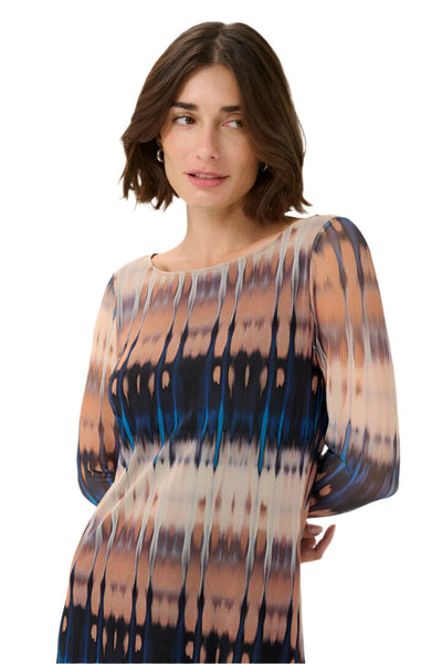 BLUE BEIGE GRAPHIC MESH LONG DRESS Dresses CULTURE 