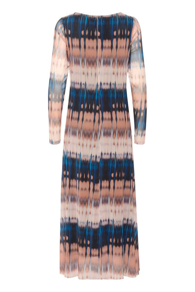 BLUE BEIGE GRAPHIC MESH LONG DRESS Dresses CULTURE 