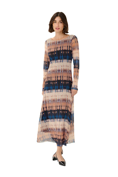 BLUE BEIGE GRAPHIC MESH LONG DRESS Dresses CULTURE 