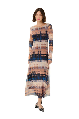 BLUE BEIGE GRAPHIC MESH LONG DRESS Dresses CULTURE 