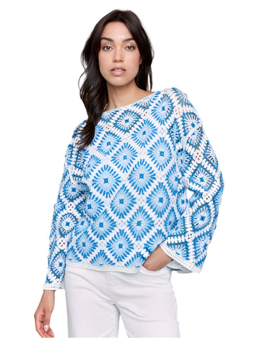 BLUE CROCHET LONG SLEEVE SWEATER Shirts & Tops Charlie B. 