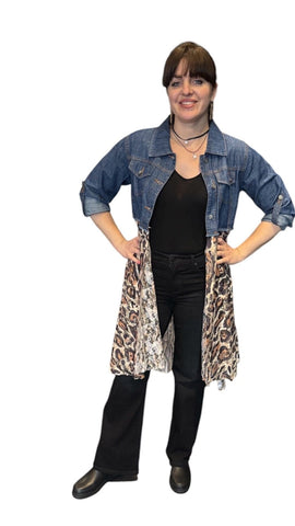 BLUE DENIM LEOPARD LACE LAYER JACKET SHIRT Jacket FashionWear Collection 