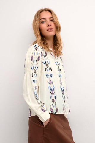 BLUE EMBROIDERED OFF WHITE BLOUSE Blouse CREAM 