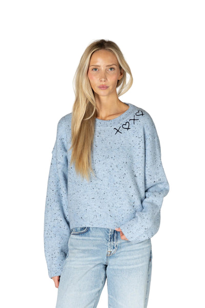 BLUE HEART DETAIL CREW SWEATER SWEATER LYLA + LUXE 