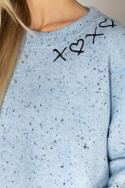 BLUE HEART DETAIL CREW SWEATER SWEATER LYLA + LUXE 
