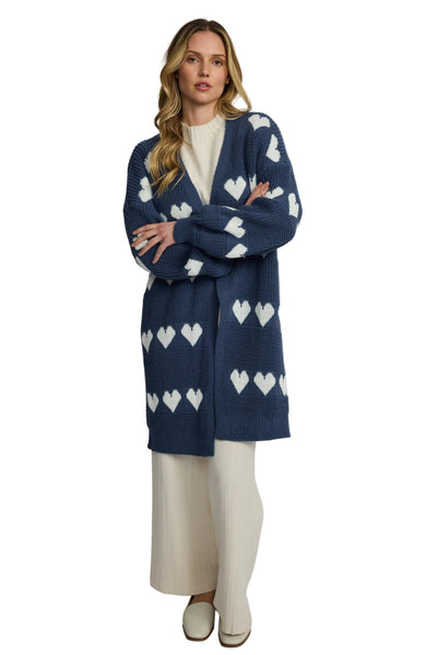 BLUE HEART KNITTED LONG CARDIGAN SWEATER Pistache S/M Blue 
