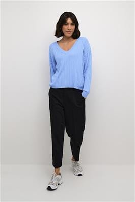 BLUE LONG SLEEVE V NECK SWEATER Top Kaffe 