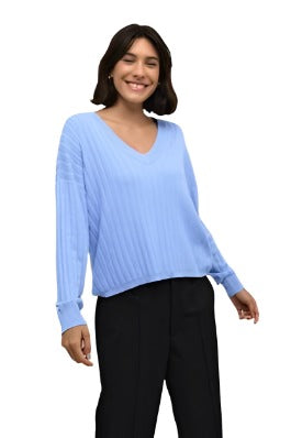 BLUE LONG SLEEVE V NECK SWEATER Top Kaffe 