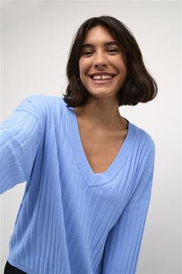 BLUE LONG SLEEVE V NECK SWEATER Top Kaffe XS Blue 