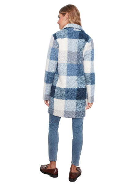 BLUE MIX PLAID BOUCLE KNIT TAILORED COLLAR COAT Jacket Charlie B 