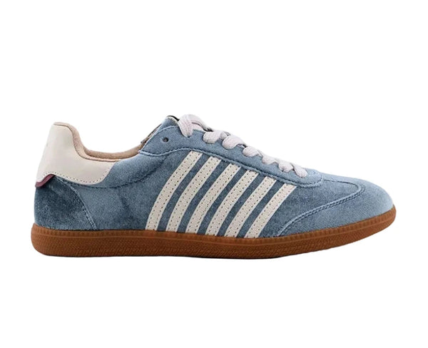 BLUE VELVET STRIPE STEVIE ATHLETIC SNEAKER SHOE Shoes Django & Juliette 6 Blue 