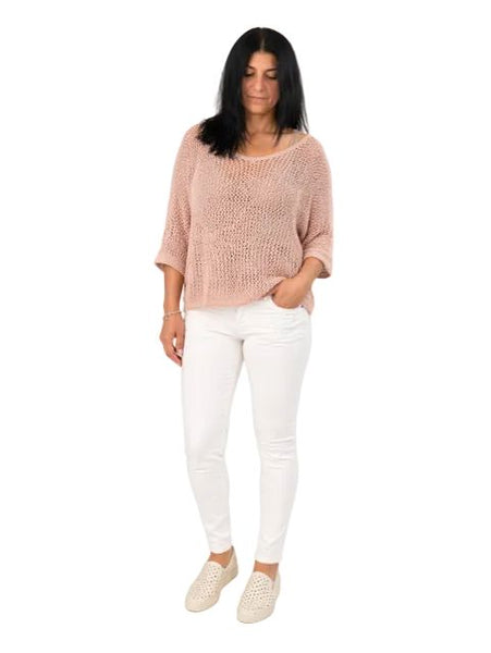 BLUSH OPEN KNIT CROCHET TOP Top FashionWear Collection One Size Blush 