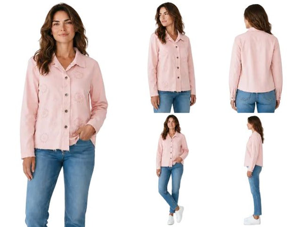 BLUSH PINK FLORAL EYELET EMBROIDERED JACKET Jacket Femme Fatale 