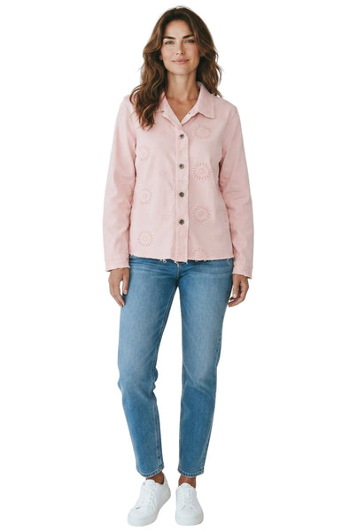 BLUSH PINK FLORAL EYELET EMBROIDERED JACKET Jacket Femme Fatale S Blush Pink 