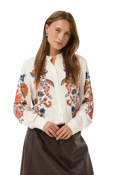 BOHO FLORAL PRINT BUTTON DOWN BLOUSE Top CULTURE S Spring Gardenia 