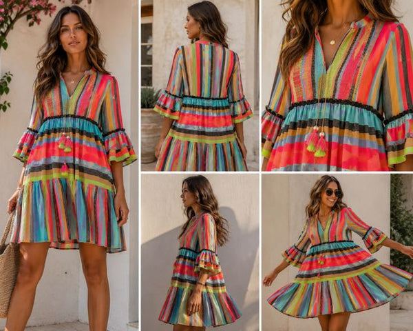 BOHO TASSLE TIE COLOURFUL COTTON DRESS Dress Eternelle 