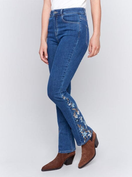 BOOTCUT JEANS WITH SIDE FLORAL EMBROIDERY Pant Charlie B. 