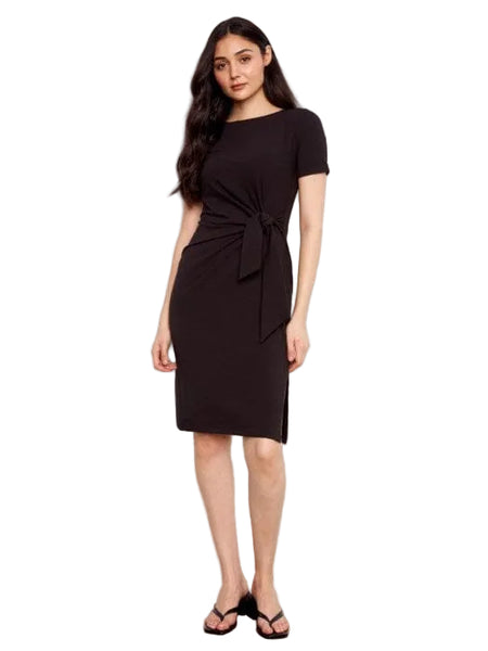 BOW FRONT TIE SHORT SLEEVE BLACK DRESS Dresses Charlie B 