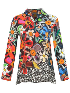 BRIGHT FLORAL BUTTON COLLAR TOP Top Dolcezza S Bright Floral 