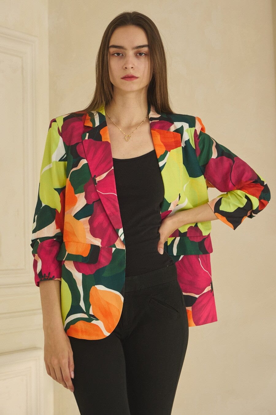 BRIGHT FLORAL PRINT OPEN BLAZER Blazer FWC S Floral 