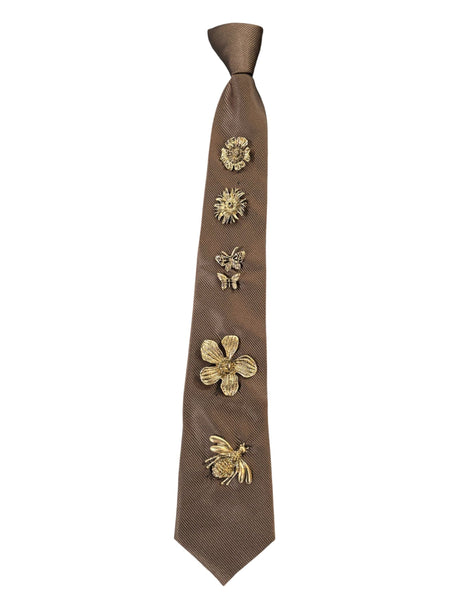 BROWN ADJUSTABLE NECK TIE NECKLACE WITH BROOCHES Necklaces FashionWear Collection Brown 