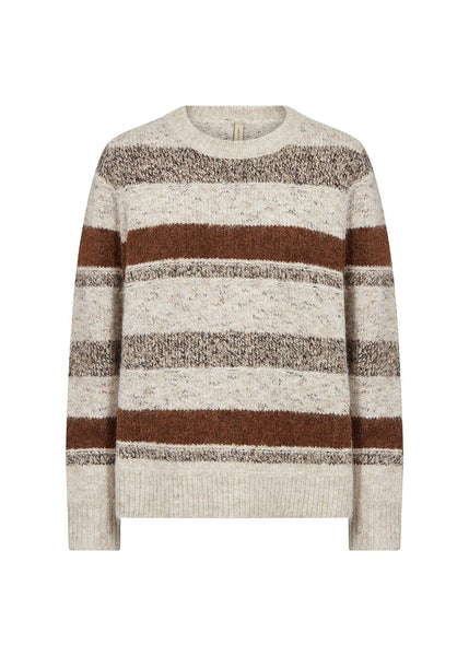 BROWN AND GREY KNIT STRIPED CREWNECK SWEATER SWEATER SOYA CONCEPT 