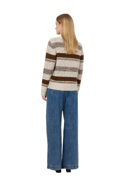 BROWN AND GREY KNIT STRIPED CREWNECK SWEATER SWEATER SOYA CONCEPT 