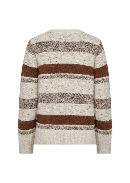 BROWN AND GREY KNIT STRIPED CREWNECK SWEATER SWEATER SOYA CONCEPT 