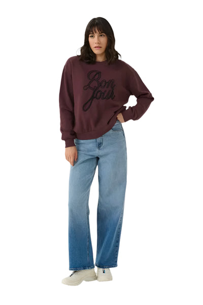 BROWN BON JOUR CREW NECK SWEATSHIRT Sweater KAFFE 