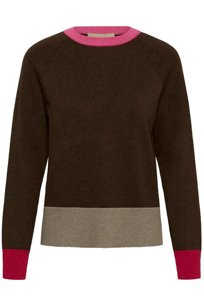 BROWN COLOR BLOCK SWEATER SWEATER CULTURE 