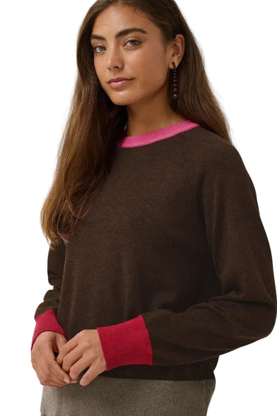 BROWN COLOR BLOCK SWEATER SWEATER CULTURE 