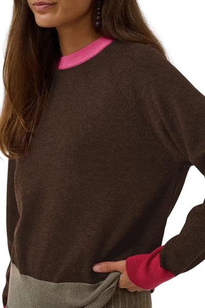 BROWN COLOR BLOCK SWEATER SWEATER CULTURE XS Brown 