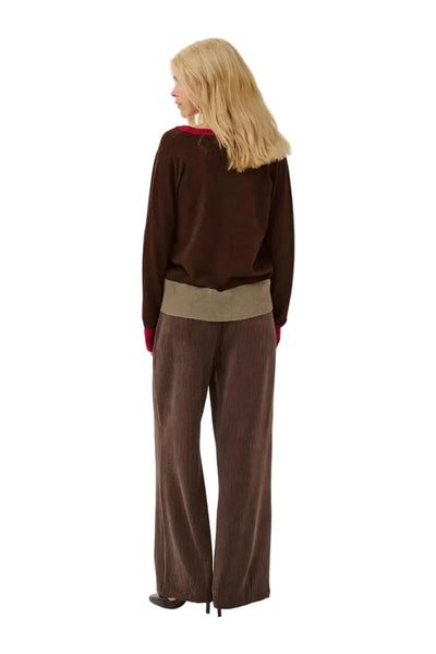 BROWN COLORBLOCK CARDIGAN WITH CHARM BUTTONS Cardigan CULTURE 