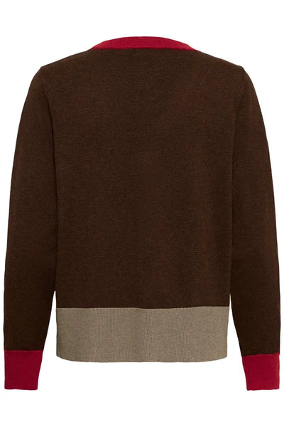 BROWN COLORBLOCK CARDIGAN WITH CHARM BUTTONS Cardigan CULTURE 