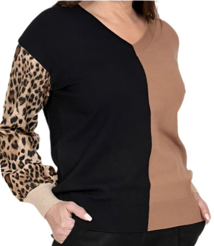 BROWN CONTRAST ANIMAL PRINT SWEATER SWEATER GG Jeans XS Brown 