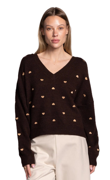 BROWN COZY GOLD MINI HEART INIMA SWEATER SWEATER Pink Martini 