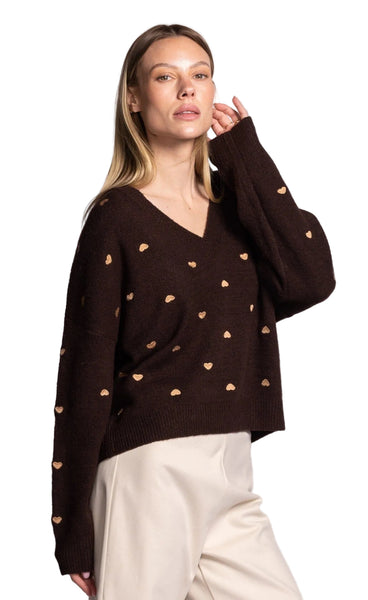 BROWN COZY GOLD MINI HEART INIMA SWEATER SWEATER Pink Martini 