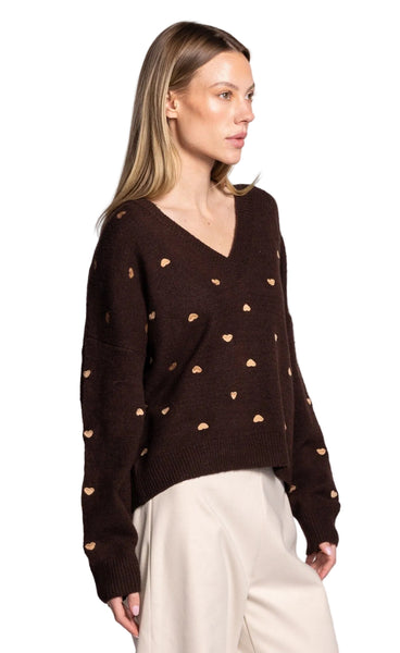 BROWN COZY GOLD MINI HEART INIMA SWEATER SWEATER Pink Martini 