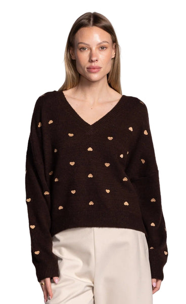 BROWN COZY GOLD MINI HEART INIMA SWEATER SWEATER Pink Martini XS Brown/Gold Hearts 
