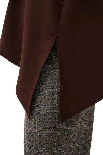 BROWN CREW NECK ASYMMETRICAL T SHIRT Top CULTURE 